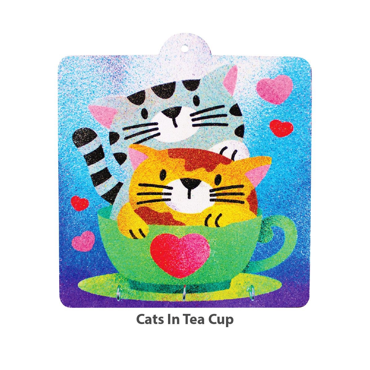 sand-art-key-hanger-board-Cats In Tea Cup